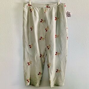 100% silk rose embroidered pants